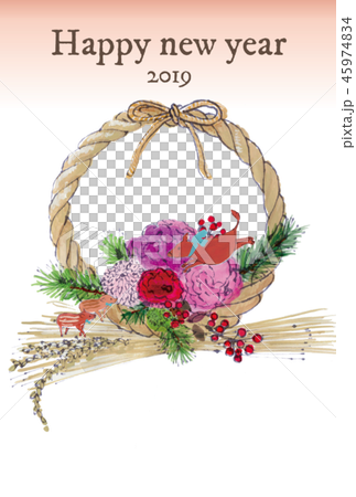 2019年賀状　しめ縄と亥 45974834