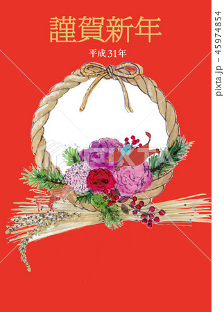 2019年賀状　しめ縄と亥 45974854