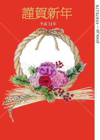 2019年賀状　しめ縄 45976179