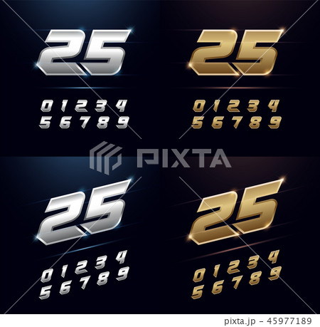 Numbers Silver and Golden Metal Alphabet Font 45977189
