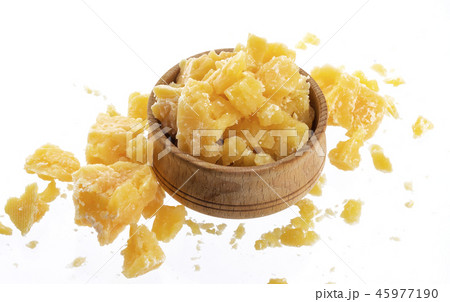 Pieces of parmesan cheese isolated on white background 45977190