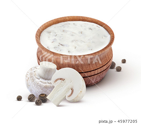 Sour cream with mushrooms. Mushroom sauce isolated on white background Sour cream with mushrooms. Mushroom sauce isolated on white background 45977205