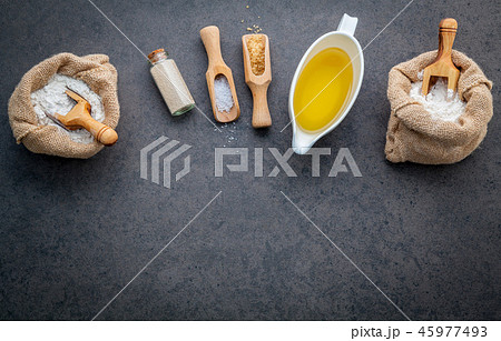 The ingredients for homemade pizza dough . The ingredients for homemade pizza dough . 45977493