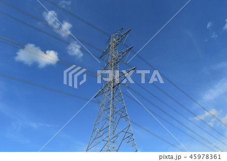 high voltage pole under blue sky high voltage pole under blue sky 45978361