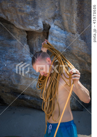 man rock climbing on karst white mountain 45978686