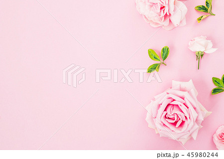 Floral frame composition with roses and leaves 45980244