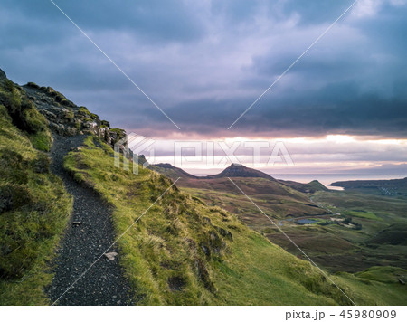 Sunrise over the Quiraing on the Isle of Skye in Scotland. Sunrise over the Quiraing on the Isle of Skye in Scotland. 45980909