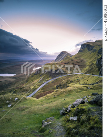 Sunrise over the Quiraing on the Isle of Skye in Scotland. Sunrise over the Quiraing on the Isle of Skye in Scotland. 45980912