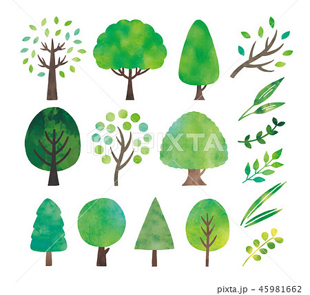 Green Tree Watercolor Set Stock Illustration