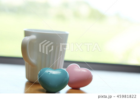 White coffee cup white Pink heart with blue 45981822