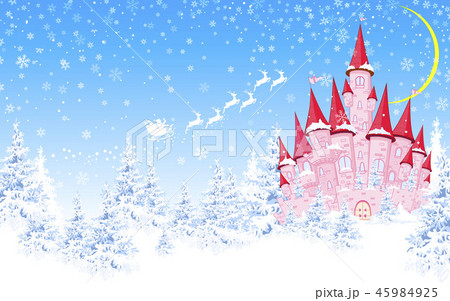 Pink castle, forest, winter, Santa 45984925