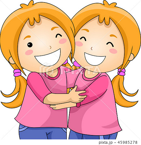 Kids Girls Twins Hug Illustration 45985278