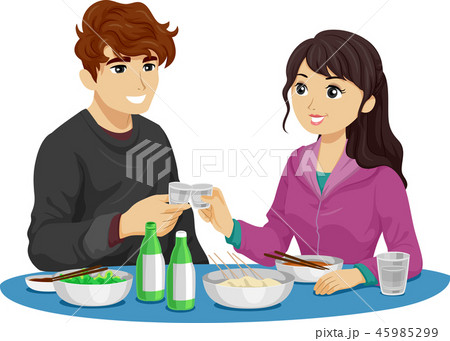 Teen Couple Street Side Soju Toast Illustration 45985299