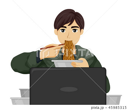 Teen Boy Mukbang Eating Broadcast Illustration Teen Boy Mukbang Eating Broadcast Illustration 45985315