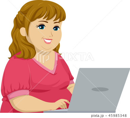 Teen Girl Fat Laptop Illustration 45985348