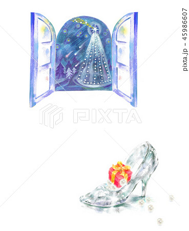 ガラスの靴 ツリーが見える窓 イルミネーションのイラスト素材