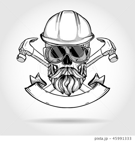 Hand drawn sketch, skull with axes 45991333