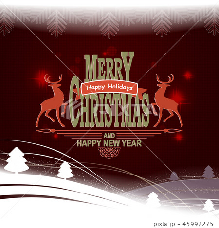 Christmas composition with white Christmas trees, two deer with text and a set of snowflakes. Christmas composition with white Christmas trees, two deer with text and a set of snowflakes. 45992275