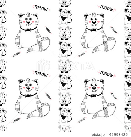 Seamless pattern with cute cat and funny mice. Seamless pattern with cute cat and funny mice. 45993426
