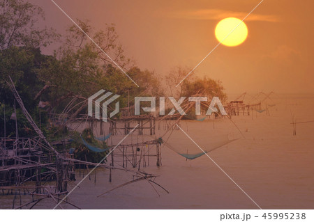 Klong Pak Pra in morning fisherman village Klong Pak Pra in morning fisherman village 45995238