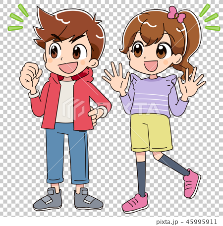 男の子と女の子 アニメ ゲーム風テイスト のイラスト素材