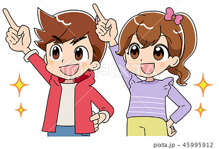 男の子と女の子 アニメ ゲーム風テイスト のイラスト素材