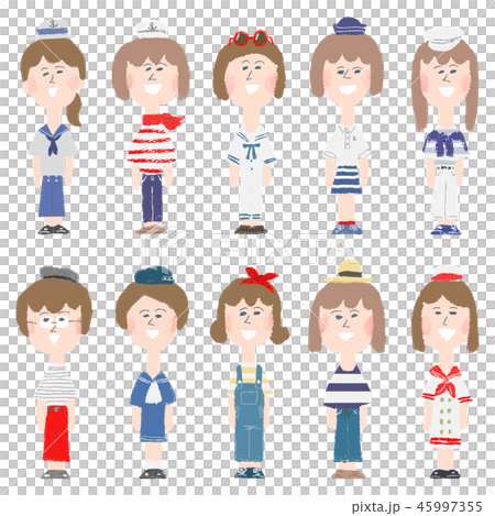 マリンルックの女性たちのイラスト素材