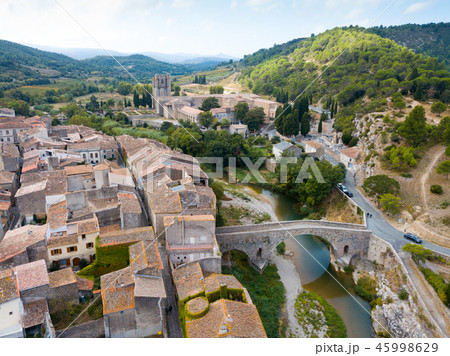 Aerial view of Castle of Abbey Sainte-Marie d'Orbieu, part of history of Lagrasse Aerial view of Castle of Abbey Sainte-Marie d'Orbieu, part of history of Lagrasse 45998629