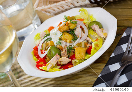 Salad with chicken, eggplants, greens 45999149