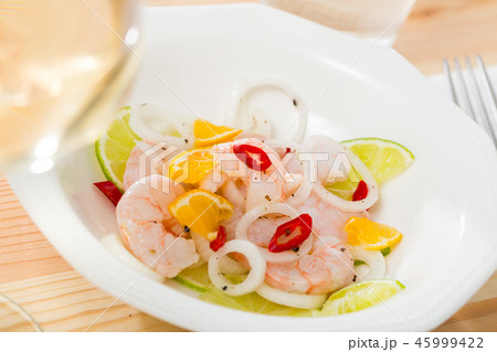 Ceviche with shrimps, lime, orange 45999422
