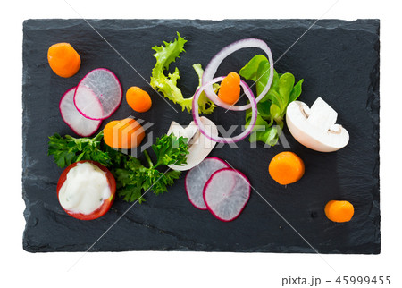 Raw vegetables with baby carrots Raw vegetables with baby carrots 45999455