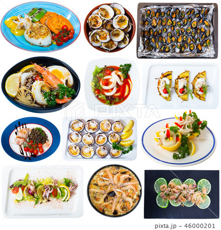 Seafood meals isolated on white Seafood meals isolated on white 46000201