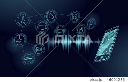 Voice assistant smart home control. Internet of things icon innovation technology concept. Wireless Voice assistant smart home control. Internet of things icon innovation technology concept. Wireless 46001286