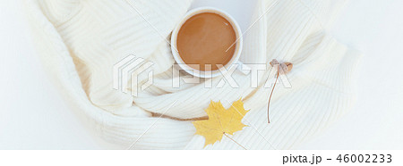 Cozy white warm sweater and Coffee Cup Autumn mood 46002233