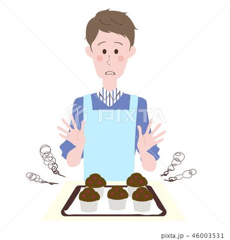 男性 青 おかし作り 失敗 ホワイトデーのイラスト素材