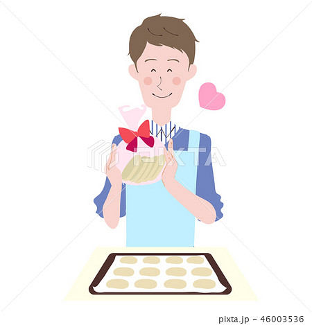 男性 青 おかし作り ラッピング ホワイトデーのイラスト素材