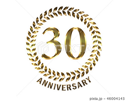 メタリックの質感の30周年記念 月桂樹の葉つきエンブレム｜anniversary 46004143