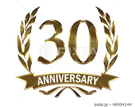 メタリックの質感の30周年記念 月桂樹の葉つきエンブレム｜anniversary 46004144