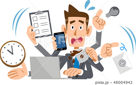 忙しすぎて慌てるビジネスマンのイラスト素材