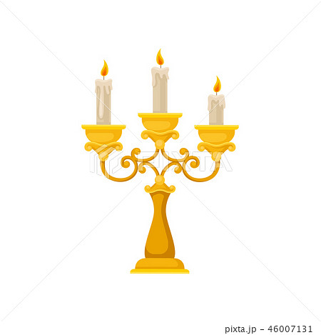 Golden Candelabrum With Three Burning Candles のイラスト素材