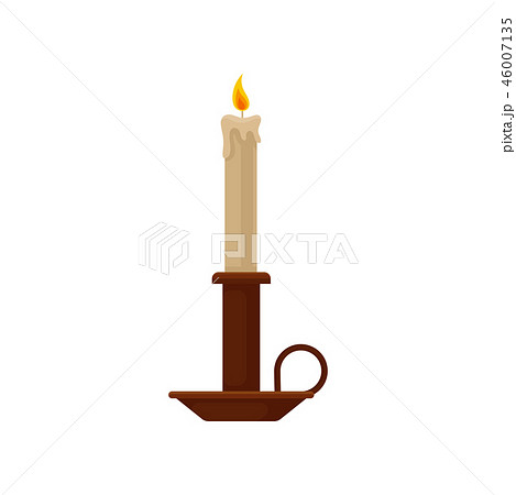 Burning candle in a candlestick, vintage copper candle holder vector Illustration on a white Burning candle in a candlestick, vintage copper candle holder vector Illustration on a white 46007135