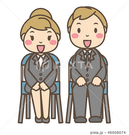 椅子に座るスーツを着た男性と女性のイラスト素材