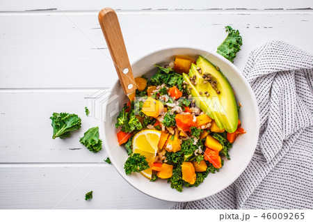 Vegan salad with rice, kale, baked pumpkin, Vegan salad with rice, kale, baked pumpkin, 46009265