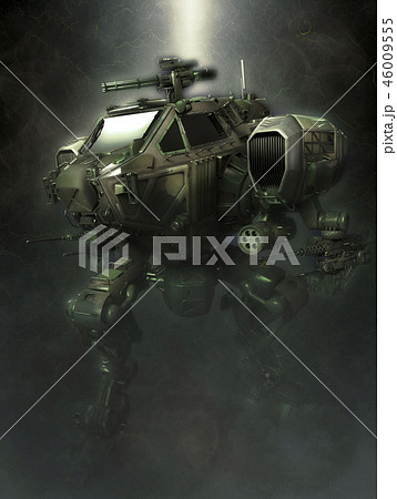 Military robot.3d illustration on a fantastic dark background. 46009555