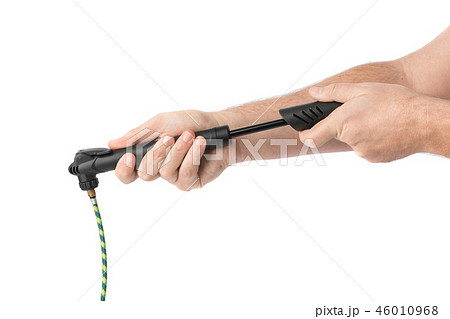 Hands with bicycle pump Hands with bicycle pump 46010968
