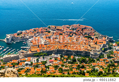 Aerial view of Dubrovnik with the Adriatic Sea in Croatia Aerial view of Dubrovnik with the Adriatic Sea in Croatia 46011662