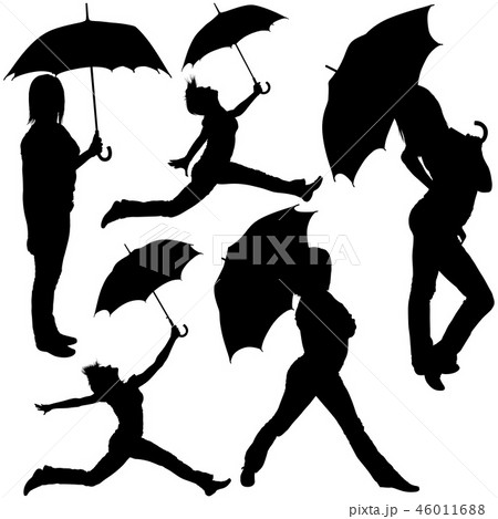 Silhouetted Women with Umbrella 46011688