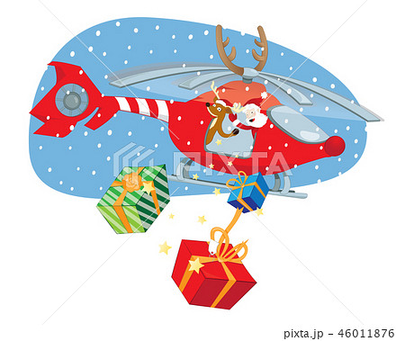 Funny Santa Claus and Reindeer delivering gifts Funny Santa Claus and Reindeer delivering gifts 46011876