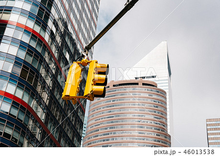 Yellow traffic lights against skyscrapers in New York 46013538