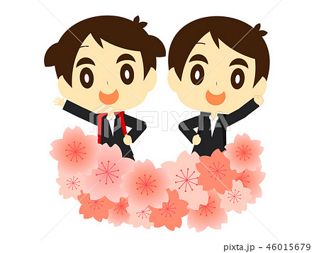 桜と小学校新入生 46015679